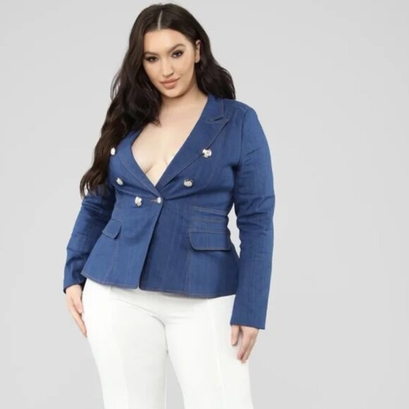 NWT! FASHION NOVA 'Having Fun' Denim Blazer Blue Jeans Jacket - Picture 3 of 10